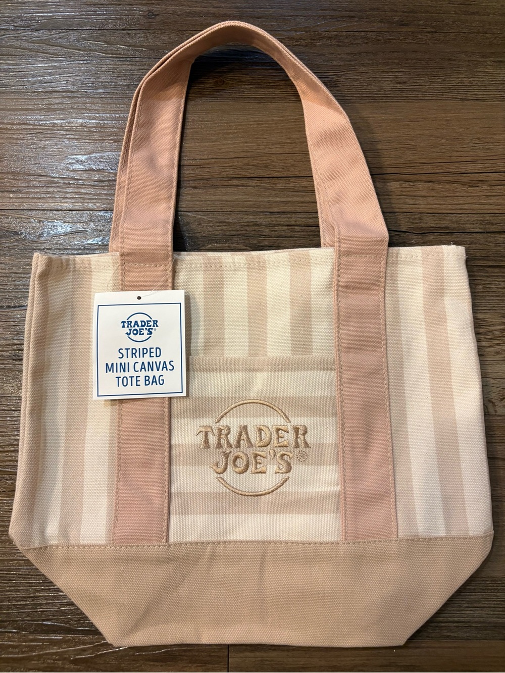 Trader Joe's Striped Mini Canvas Tote Bag - Tan & Cream